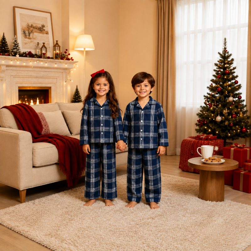 Classic Navy Plaid Family Matching Christmas Pyjamas