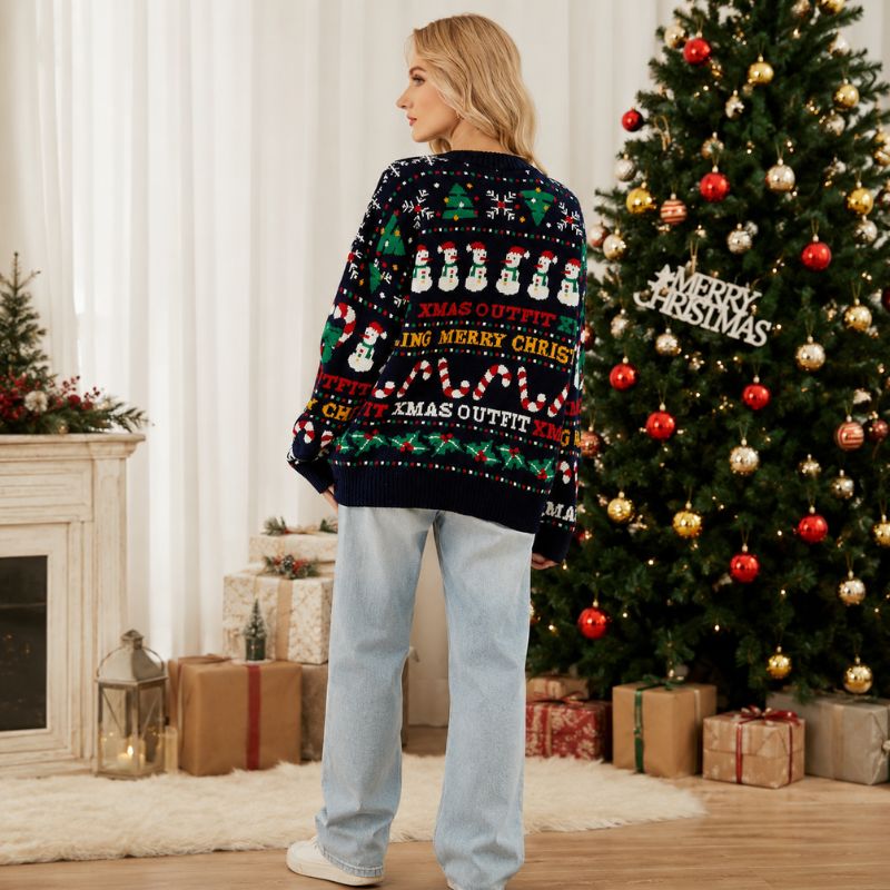 Festive Snowman Candy Cane Christmas Jumper