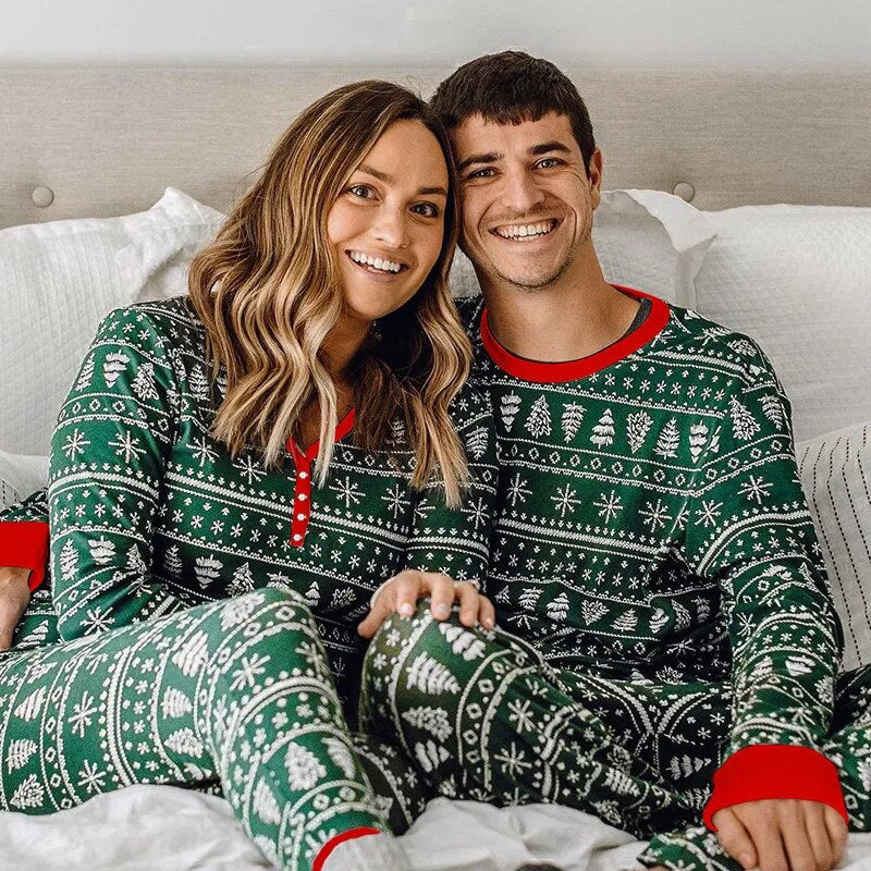 green winter christmas matching family pyjamas