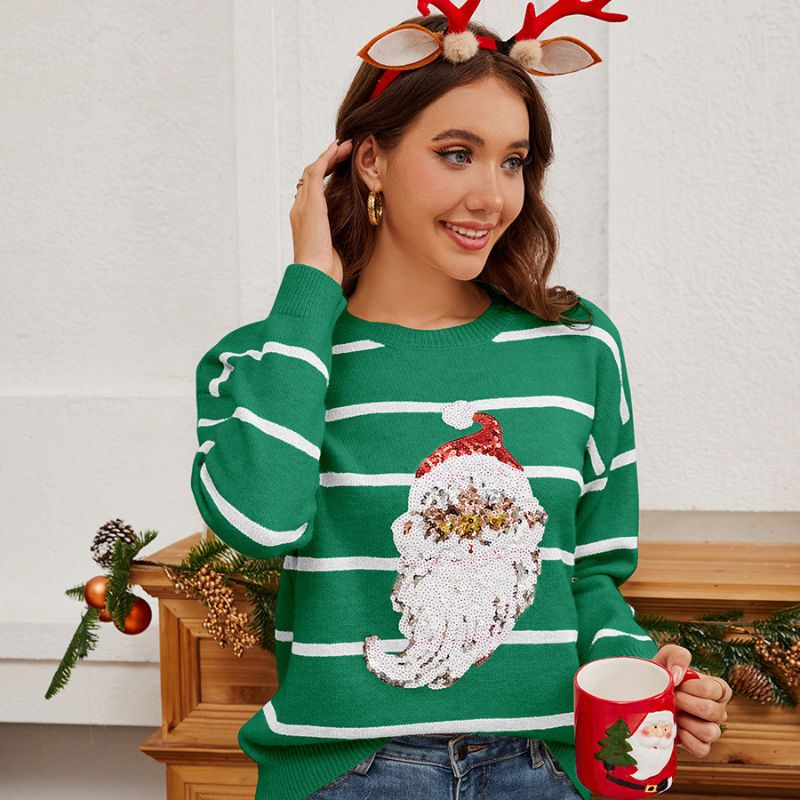 Sequin Santa Striped Christmas Jumper