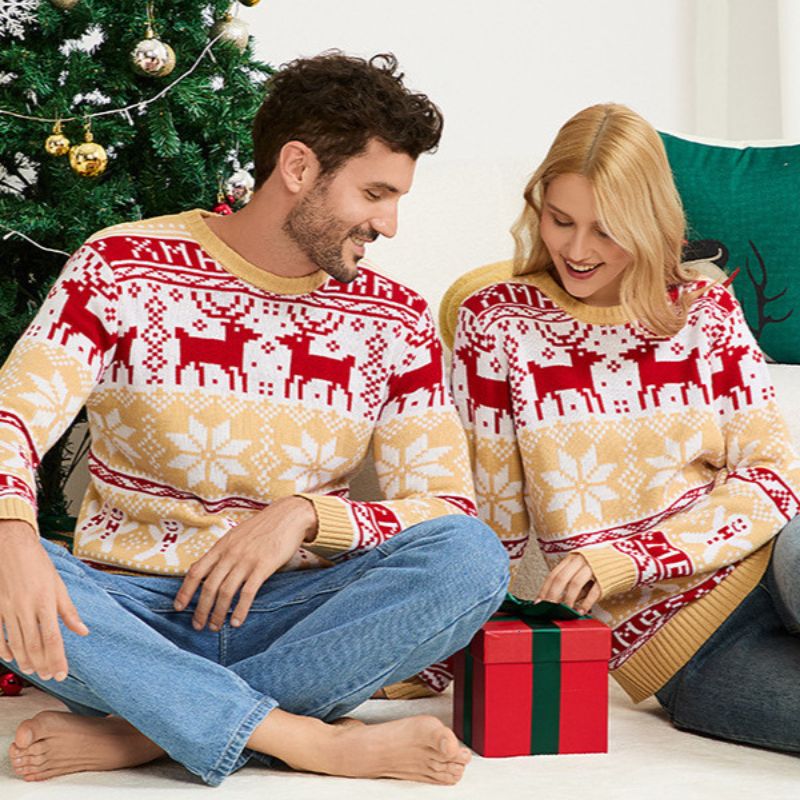 Snowflakes and Reindeer Matching Family Christmas Jumpers