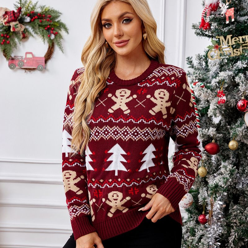Wine Red Gingerbread Knit Christmas Jumper