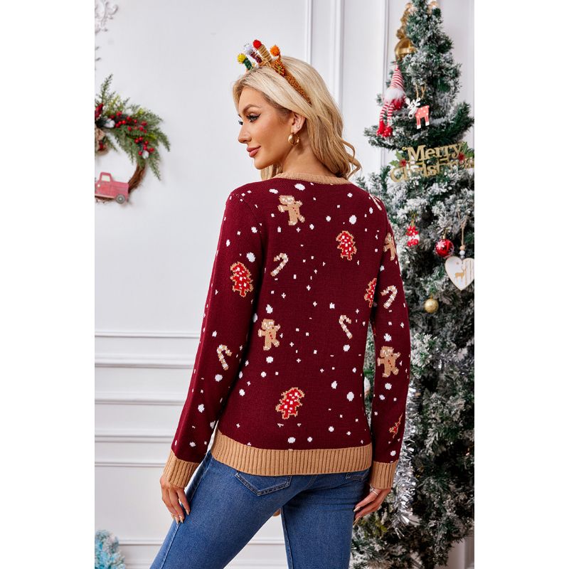 Wine Red Gingerbread & Candy Cane Christmas Jumper