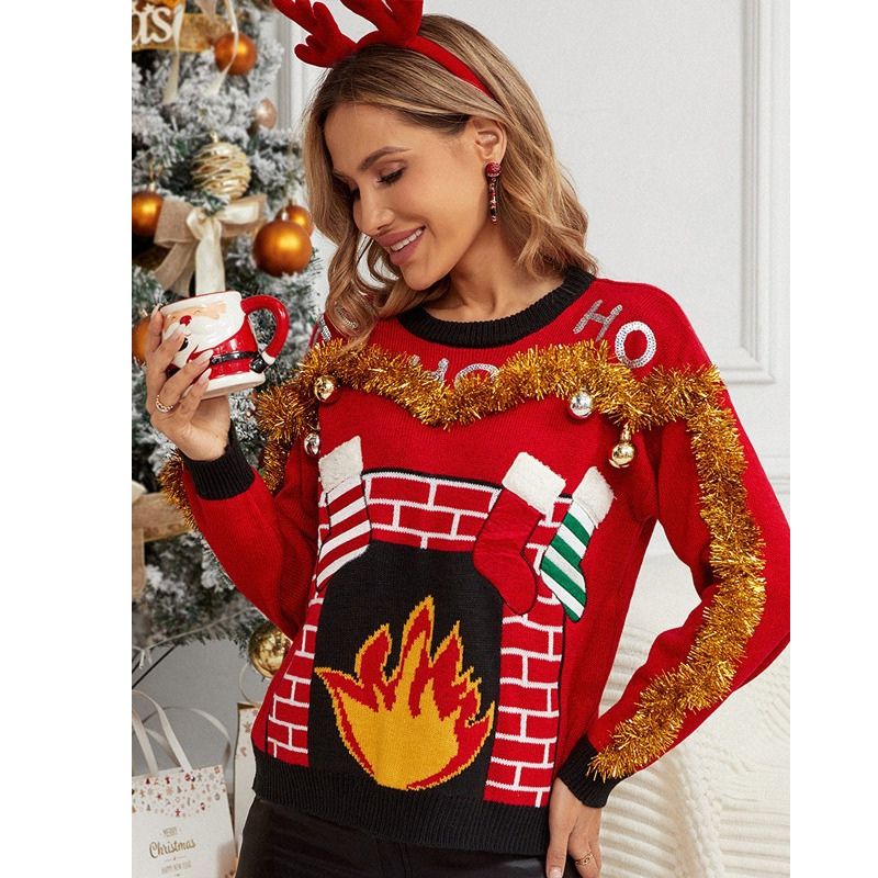 3D Tinsel Garland Fireplace Christmas Jumper