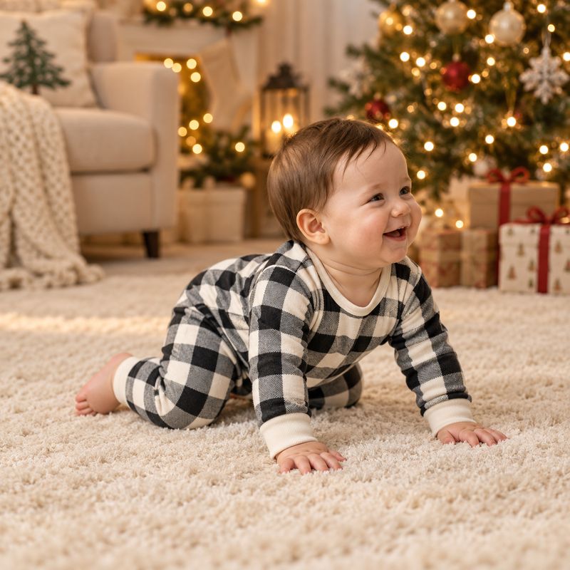 Black & Cream Plaid Bear Family Matching Pyjamas