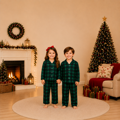 Classic Emerald Plaid Family Matching Christmas Pyjamas
