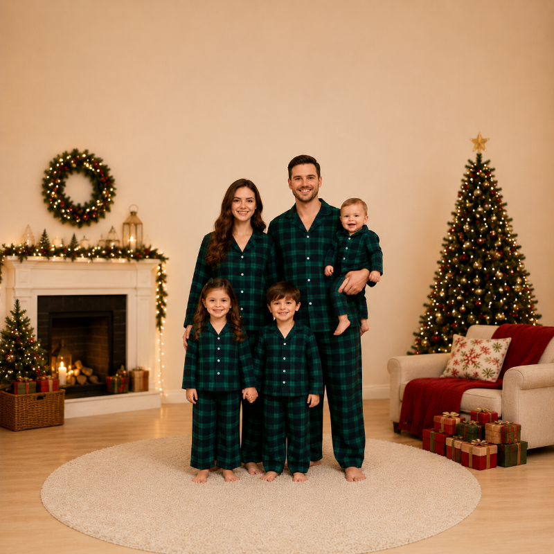 Classic Emerald Plaid Family Matching Christmas Pyjamas