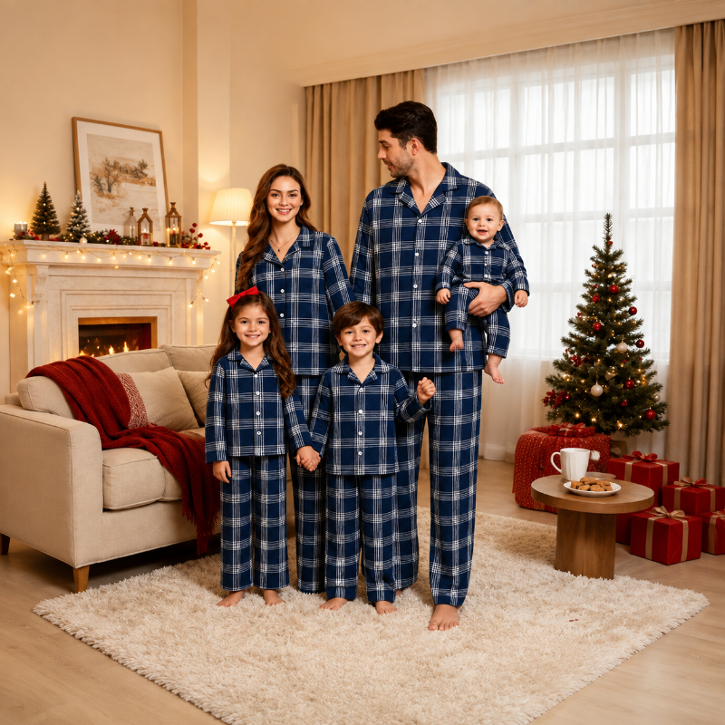 Classic Navy Plaid Family Christmas Pyjamas