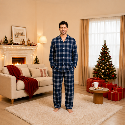 Classic Navy Plaid Family Matching Christmas Pyjamas