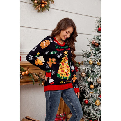 Cute Festive Tree & Gingerbread Christmas Jumper