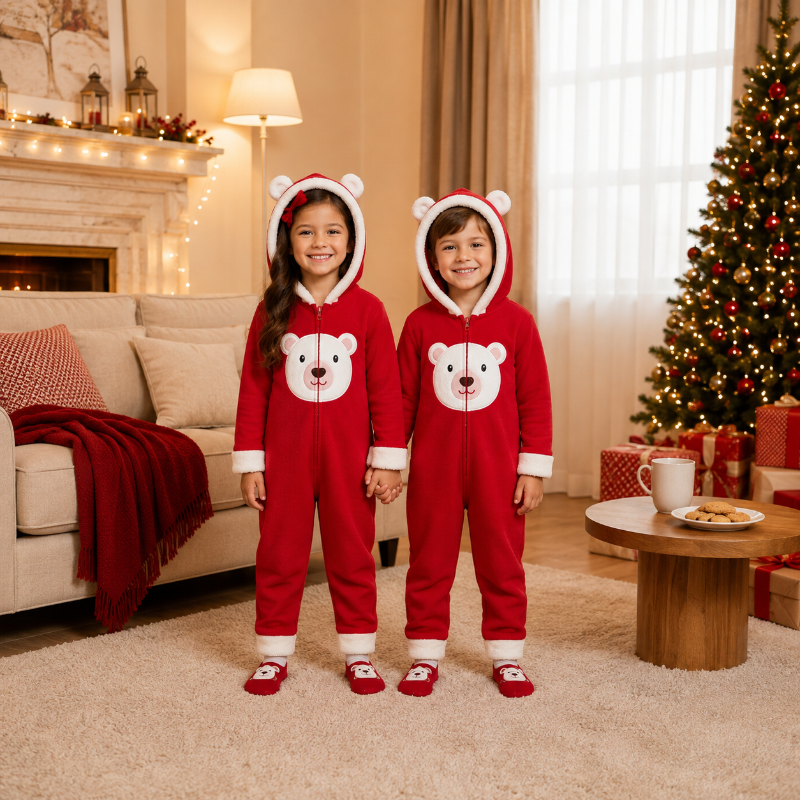 Festive Red Bear Family Matching Christmas Onesies