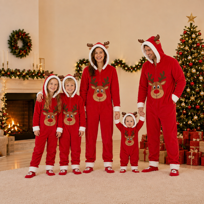 Festive Red Reindeer Family Christmas Onesies