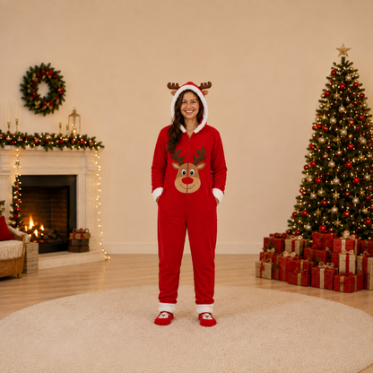 Festive Red Reindeer Family Matching Christmas Onesies