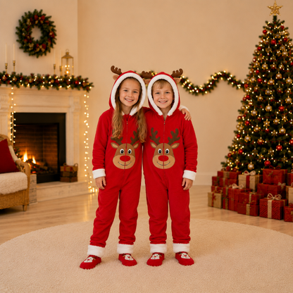 Festive Red Reindeer Family Matching Christmas Onesies