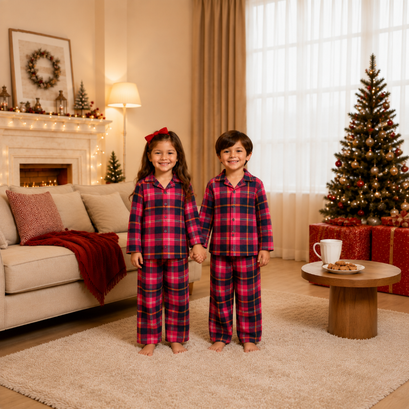 Festive Red Tartan Plaid Family Matching Christmas Pyjamas