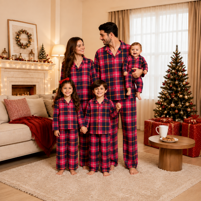 Festive Red Tartan Plaid Family Matching Christmas Pyjamas