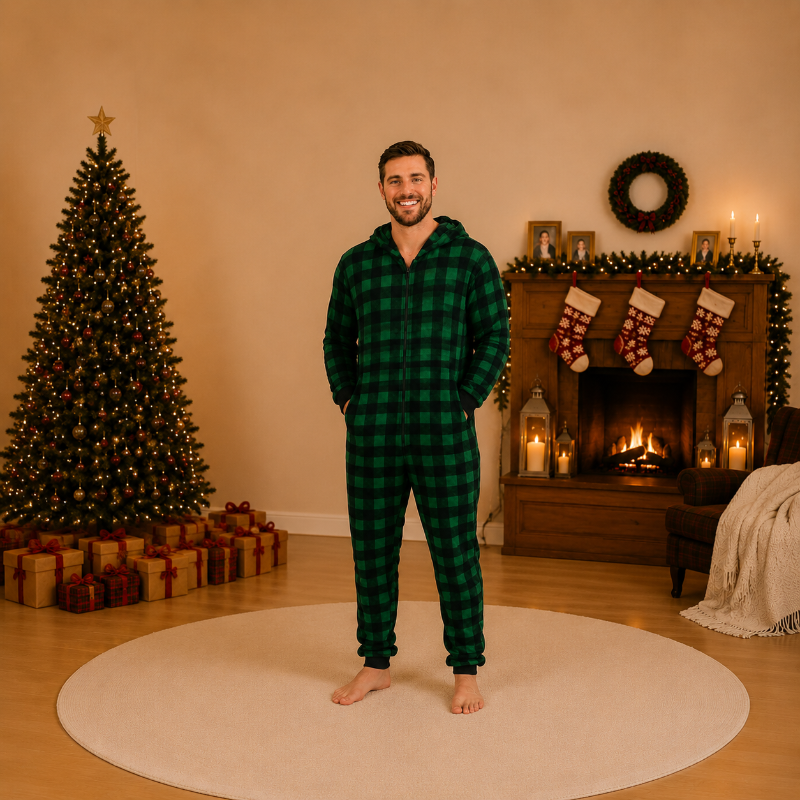 Forest Green Hooded Family Matching Christmas Jumpsuits