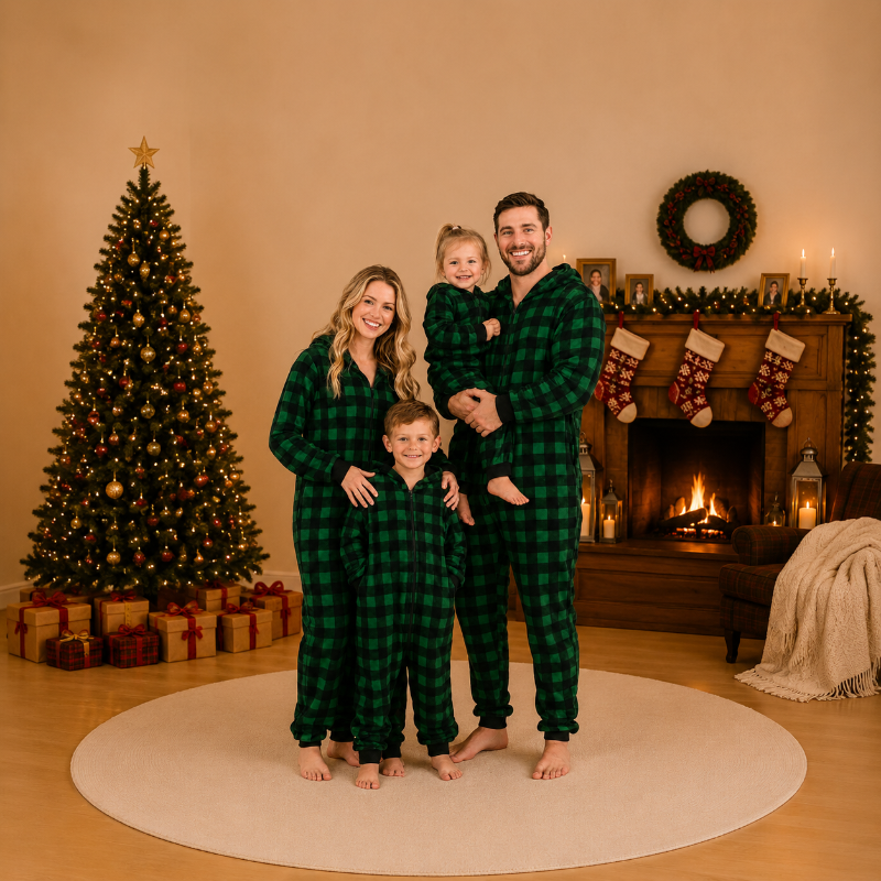 Forest Green Hooded Family Matching Christmas Jumpsuits