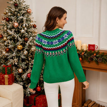 Green Geometric Crewneck Christmas Jumper