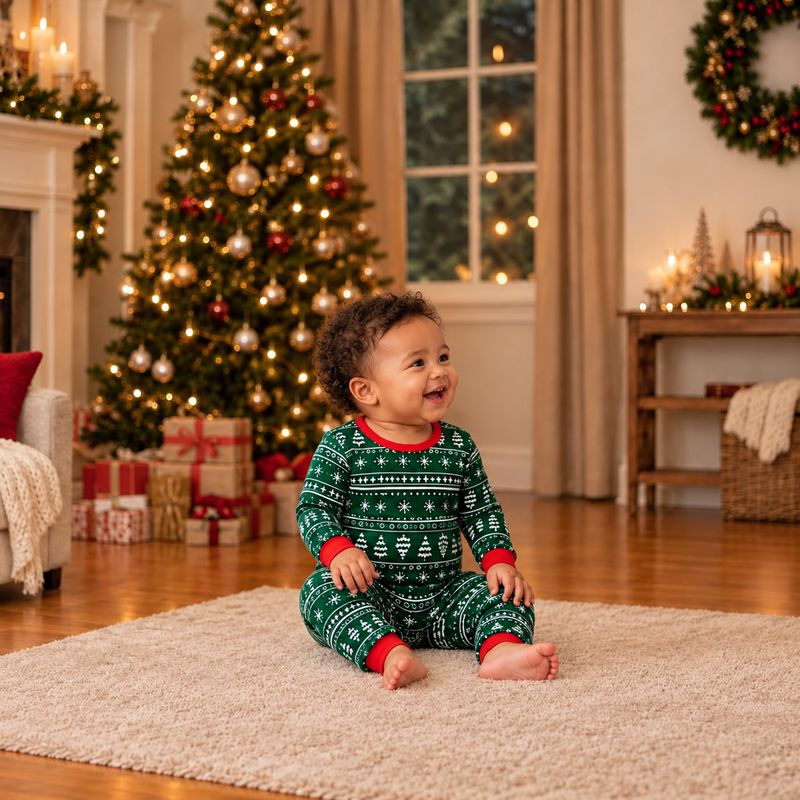 Green Winter Christmas Matching Family Pyjamas