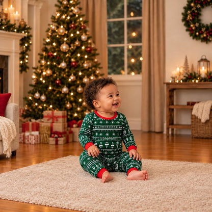 Green Winter Christmas Matching Family Pyjamas
