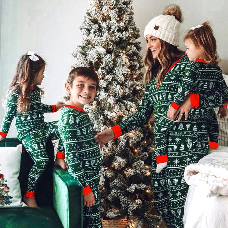 green winter christmas matching family pyjamas