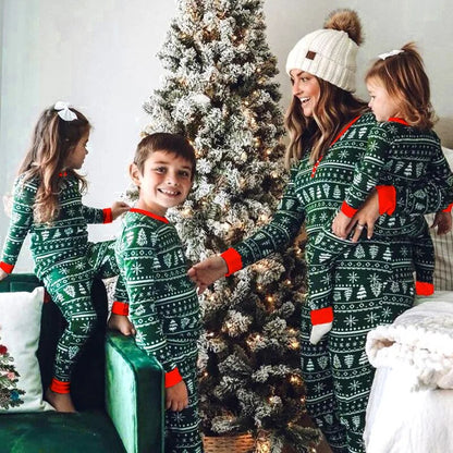 green winter christmas matching family pyjamas