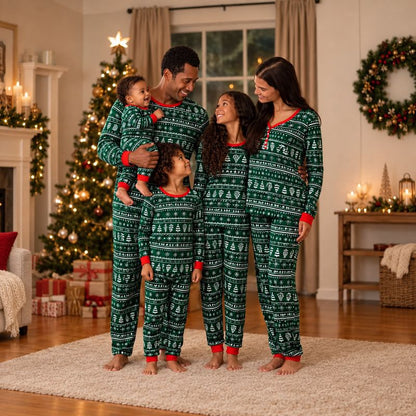 Green Winter Christmas Matching Family Pyjamas
