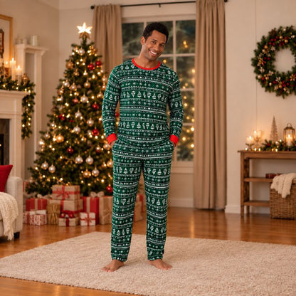 Green Winter Christmas Matching Family Pyjamas