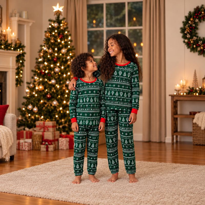 Green Winter Christmas Matching Family Pyjamas