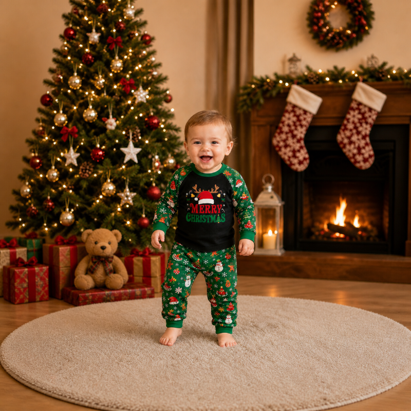 Holly Green Christmas Icons Family Matching Pyjamas