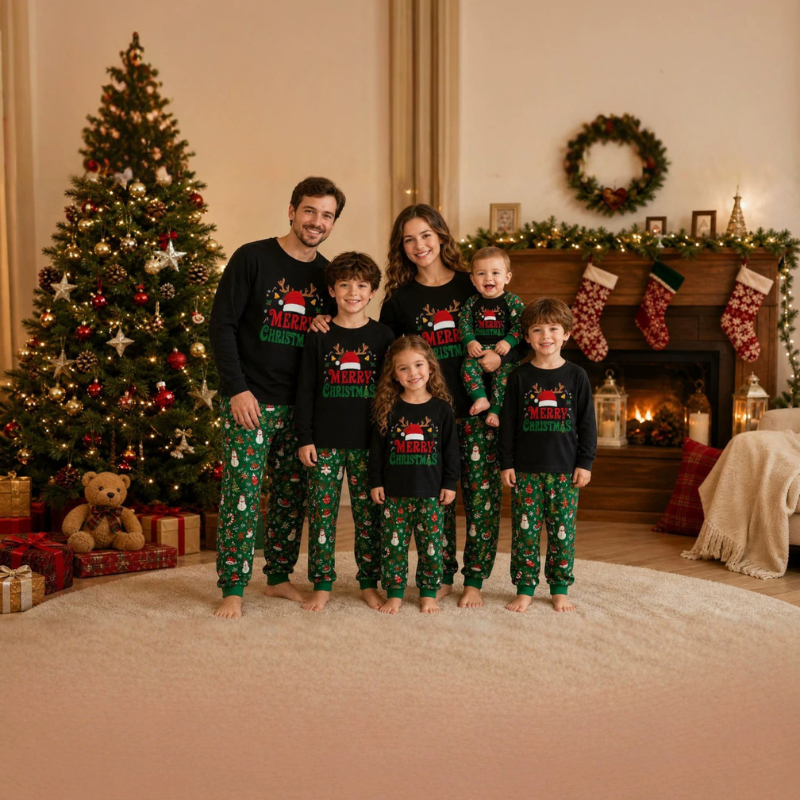 Holly Green Christmas Icons Family Matching Pyjamas