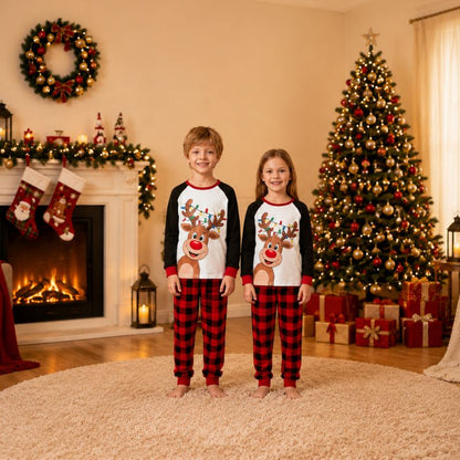 Jolly Reindeer Plaid Family Matching Christmas Pyjamas