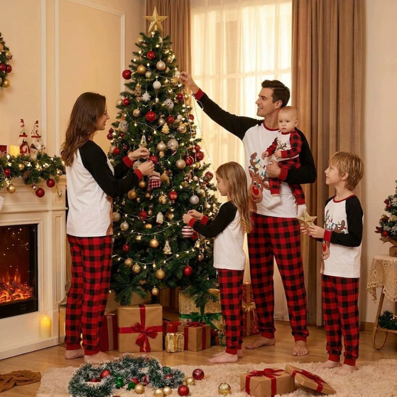 Jolly Reindeer Plaid Family Matching Christmas Pyjamas