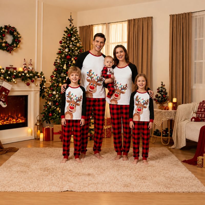 Jolly Reindeer Plaid Family Matching Christmas Pyjamas