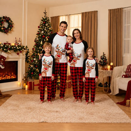 Jolly Reindeer Plaid Family Matching Christmas Pyjamas