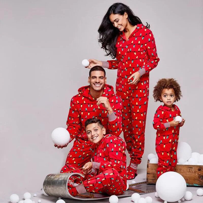 red light bulbs family matching christmas jumpsuits
