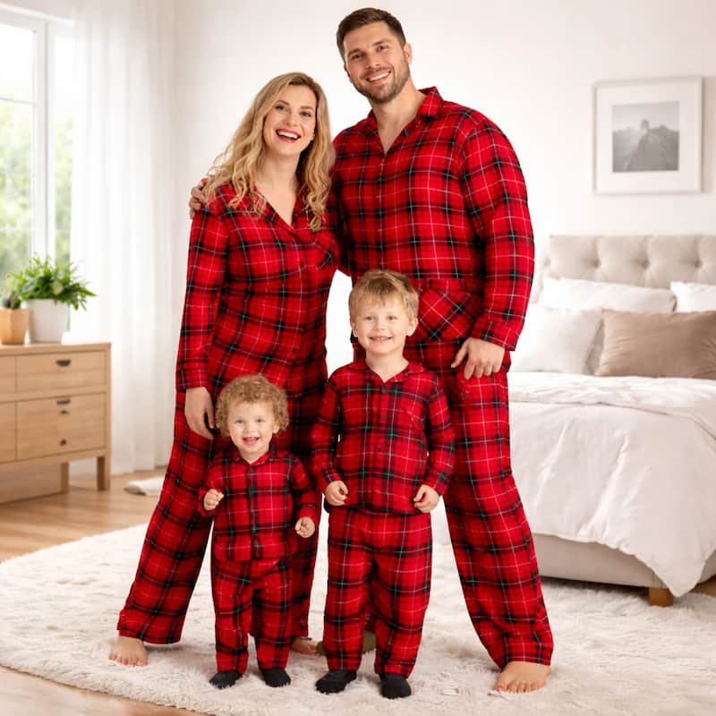 red plaid family matching christmas pyjamas