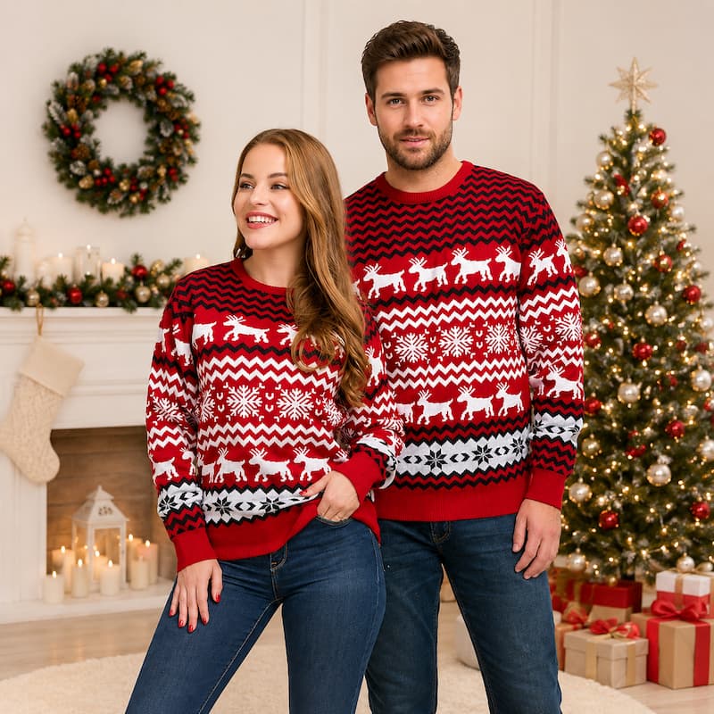 Red Snowflake Reindeer Christmas Jumper