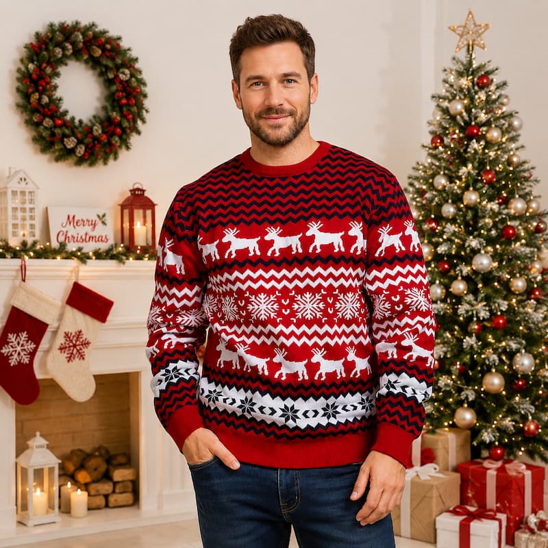 Red Snowflake Reindeer Christmas Jumper