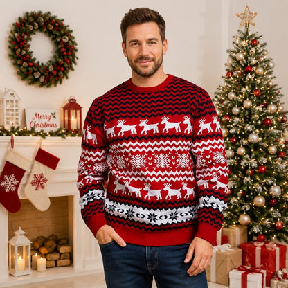 Red Snowflake Reindeer Christmas Jumper