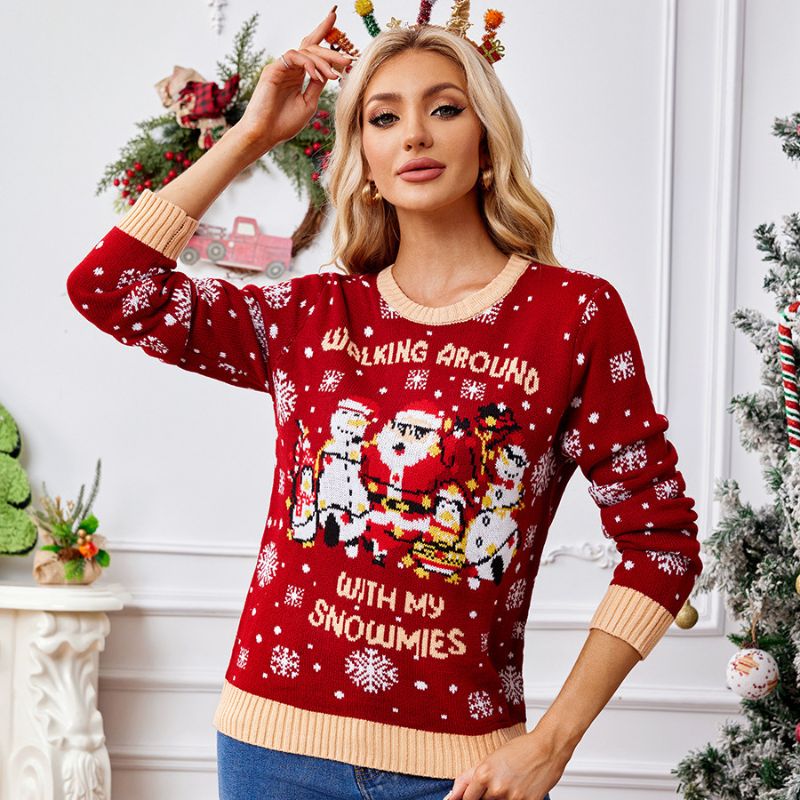 Red Snowman & Santa Graphic Christmas Jumper