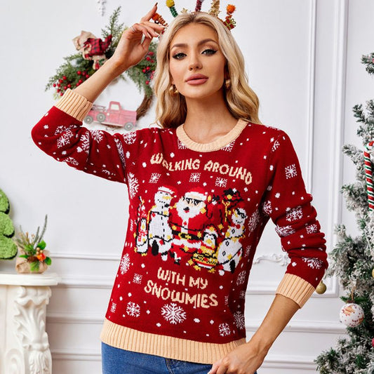 Red Snowman & Santa Graphic Christmas Jumper