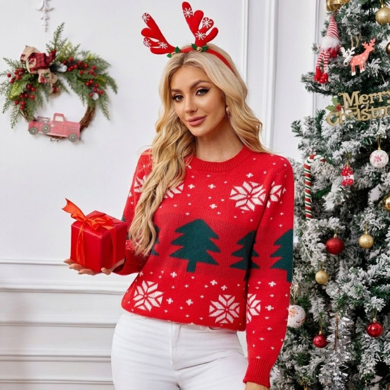 Red xmas Tree & Snowflake Christmas Jumper