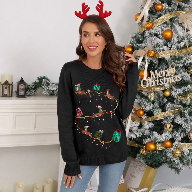 Women's Reindeer Sleigh and Gift Christmas Jumper