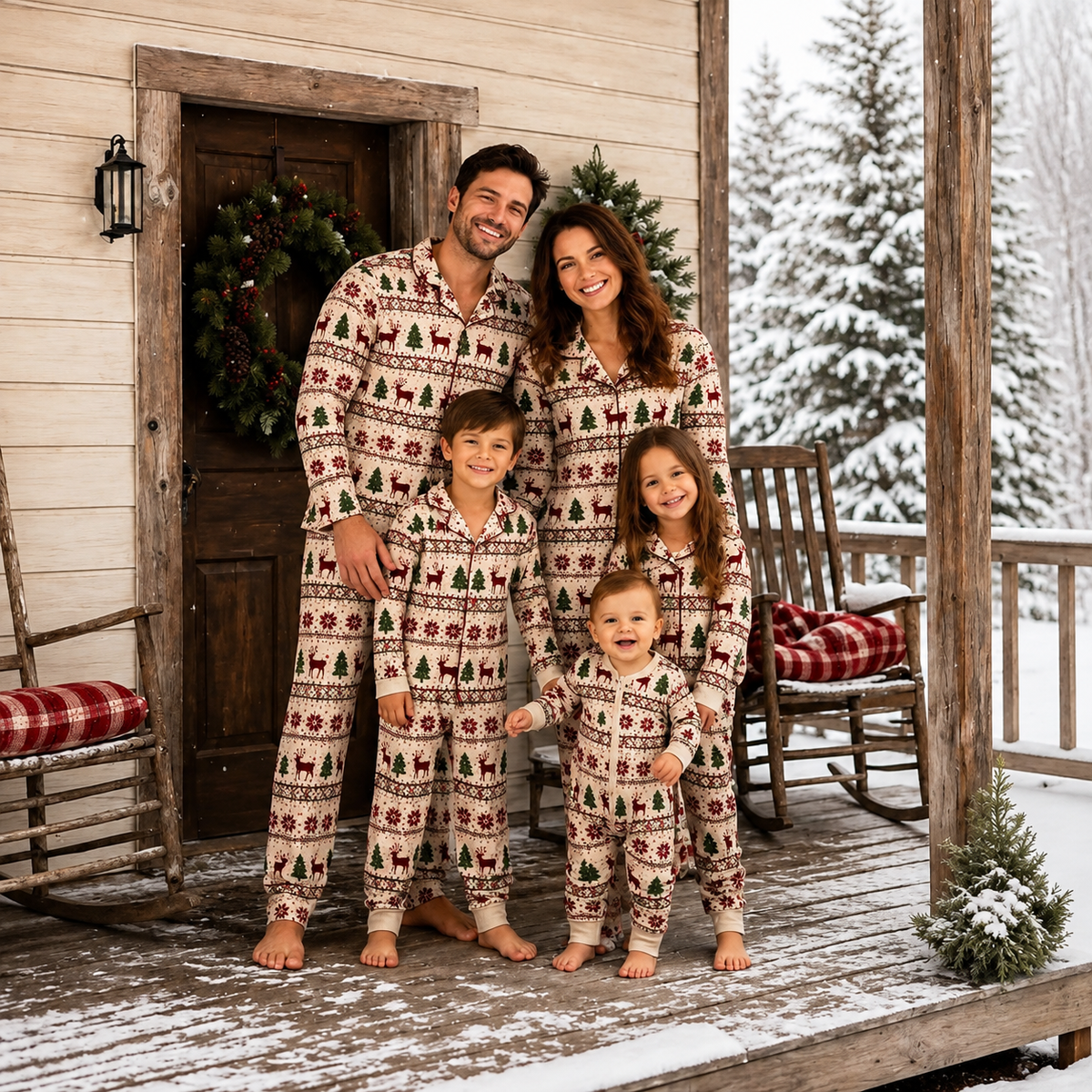 Rustic Christmas Cabin Family Matching Pyjamas