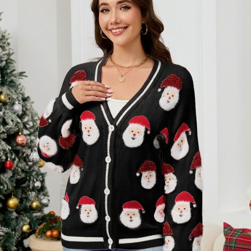 Santa Graphic Button-Up Christmas Jumper