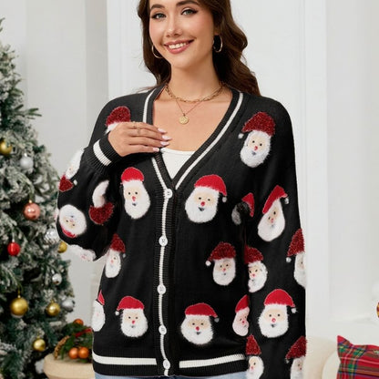 Santa Graphic Button-Up Christmas Jumper