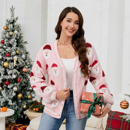 Santa Graphic Button-Up Christmas Jumper