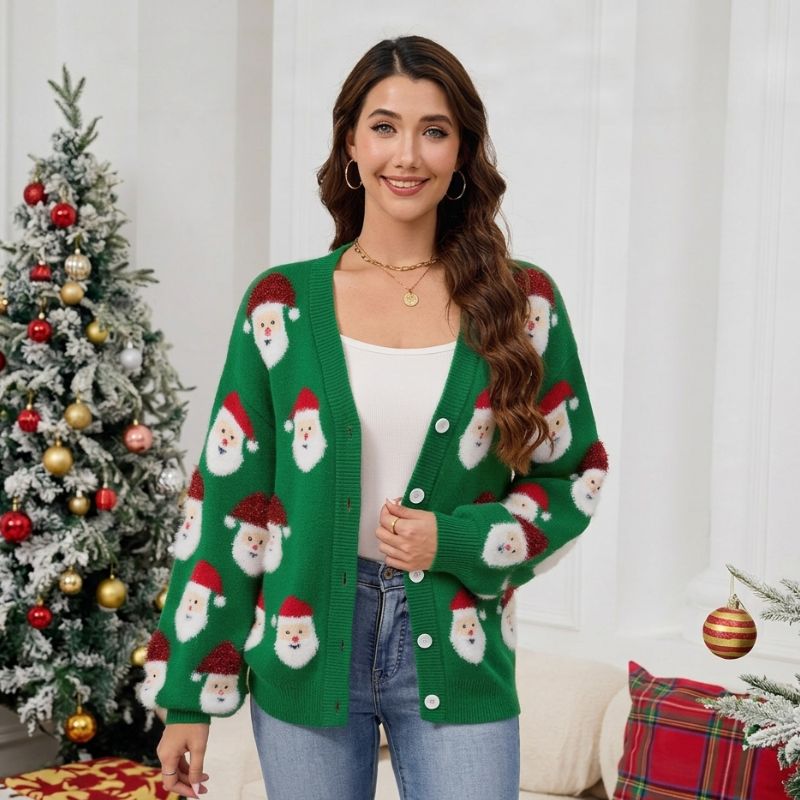 Santa Graphic Button-Up Christmas Jumper